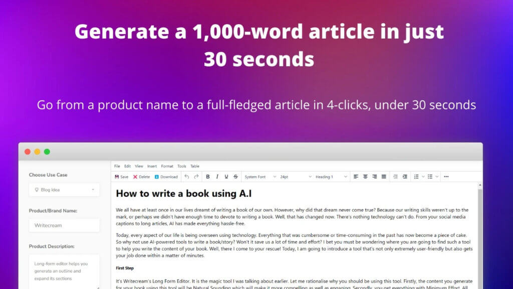 Writecream - Best Ai Writer Image Content Generator Lifetime Deal